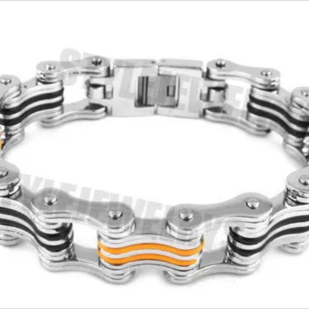 Men's Biker chain bracelet Orange and black